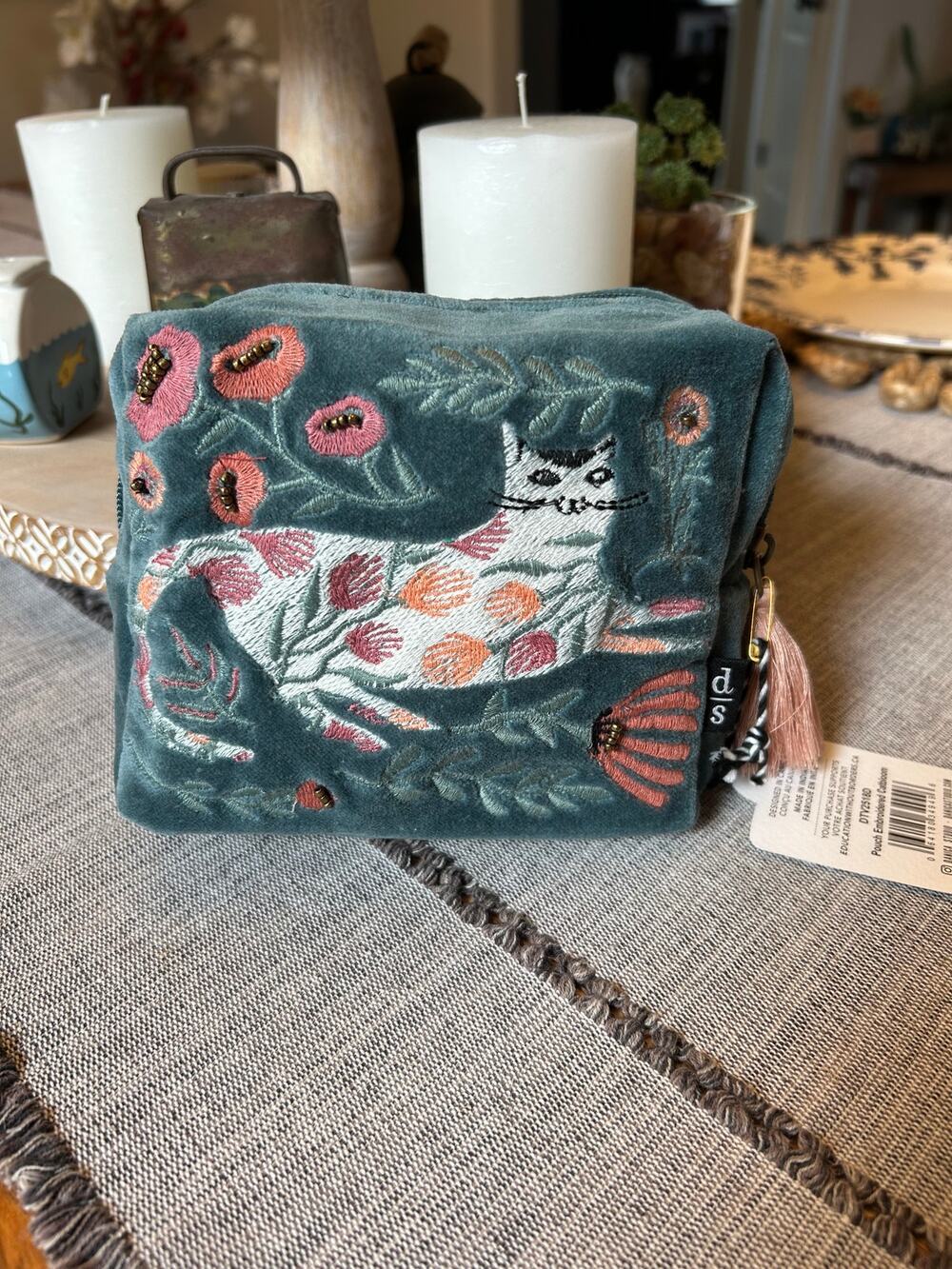 Light Blue Rectangle Velvet Pouch Makeup Bag Cute Accessory Travel Bag Snail